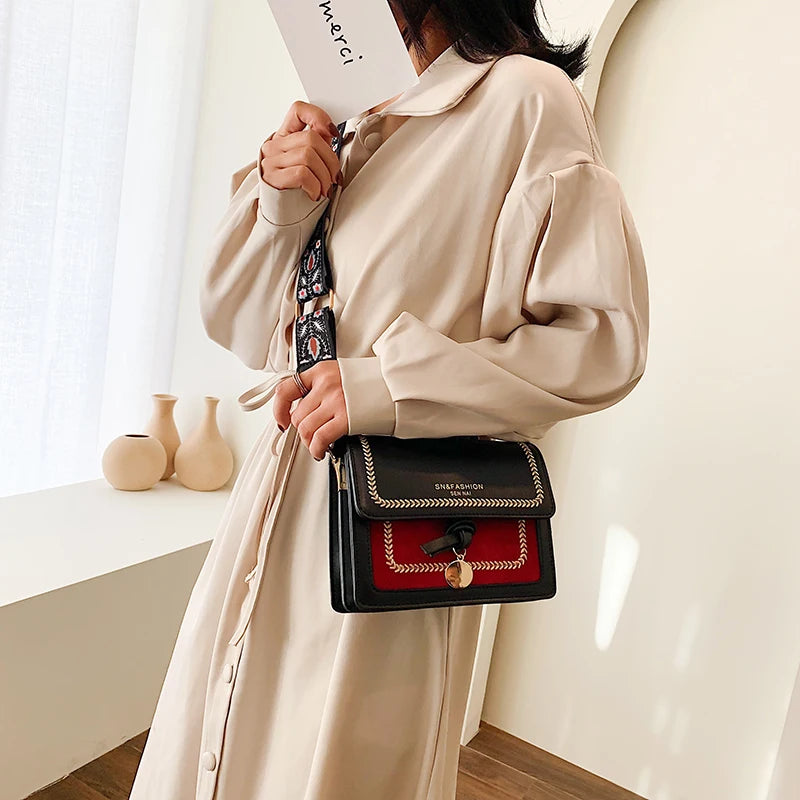 Elegant Contrast Colour Leather Crossbody Bag | ULZZANG BELLA