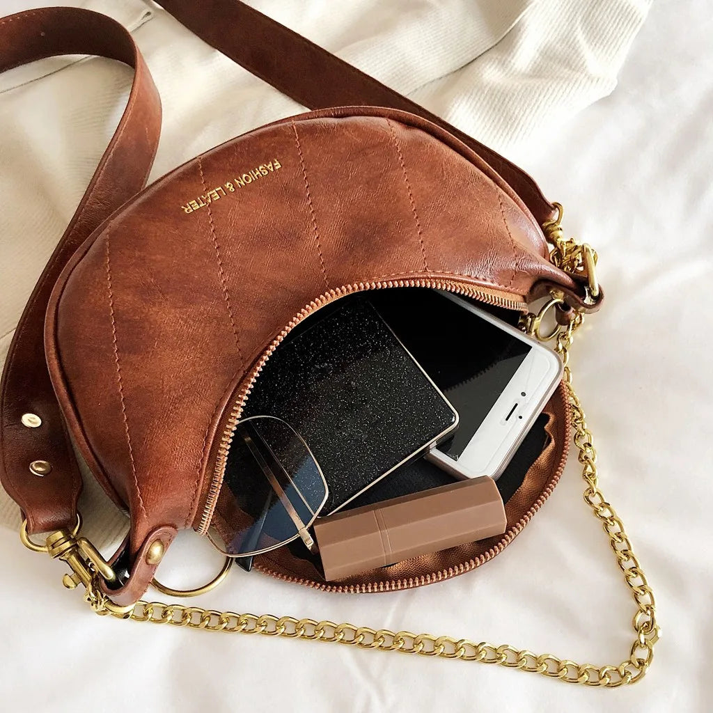 Elegant Double Zipper Leather Shoulder Bag | ULZZANG BELLA