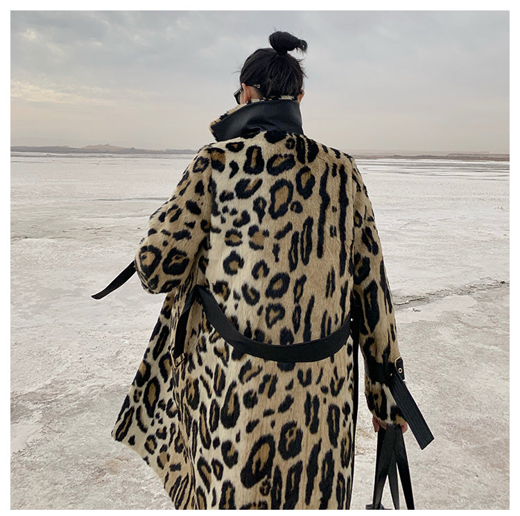 Designer Elegant Leopard Winter Trench Coat for Women | ULZZANG BELLA