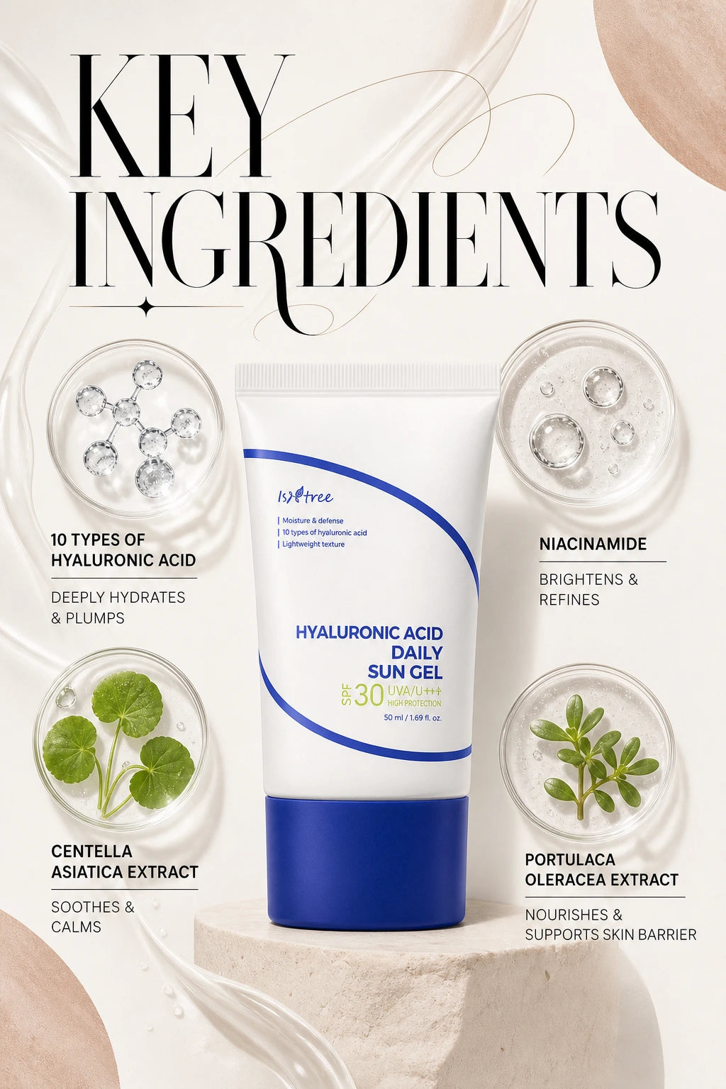 Hyaluronic Acid Daily Sun Gel 50ml | ISNTREE | ISNTREE Hyaluronic Acid Sunscreen - Couture Hydration Gel