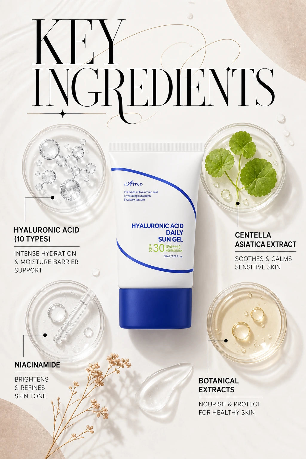 Hyaluronic Acid Daily Sun Gel 50ml | ISNTREE | ISNTREE Hyaluronic Acid Sunscreen - Artisanal Hydration Gel