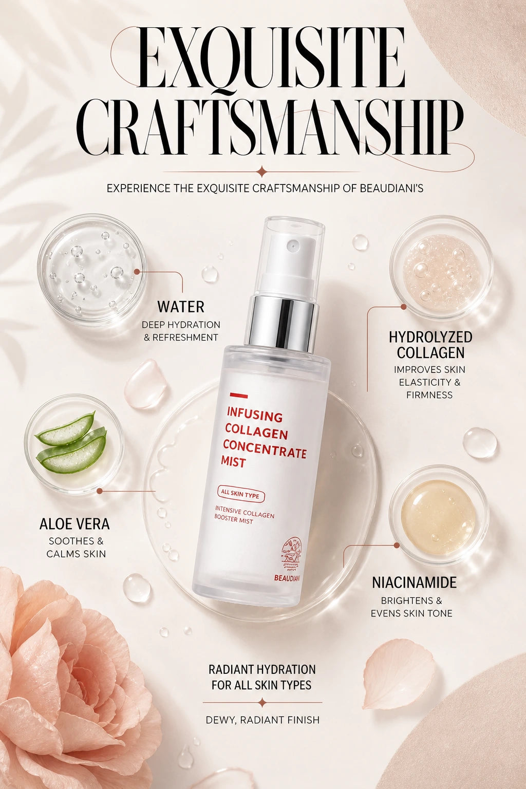 Infusing Collagen Concentrate Mist 50ml | BEAUDIANI | BEAUDIANI Infusing Collagen Mist - Artisanal Luxury Hydration