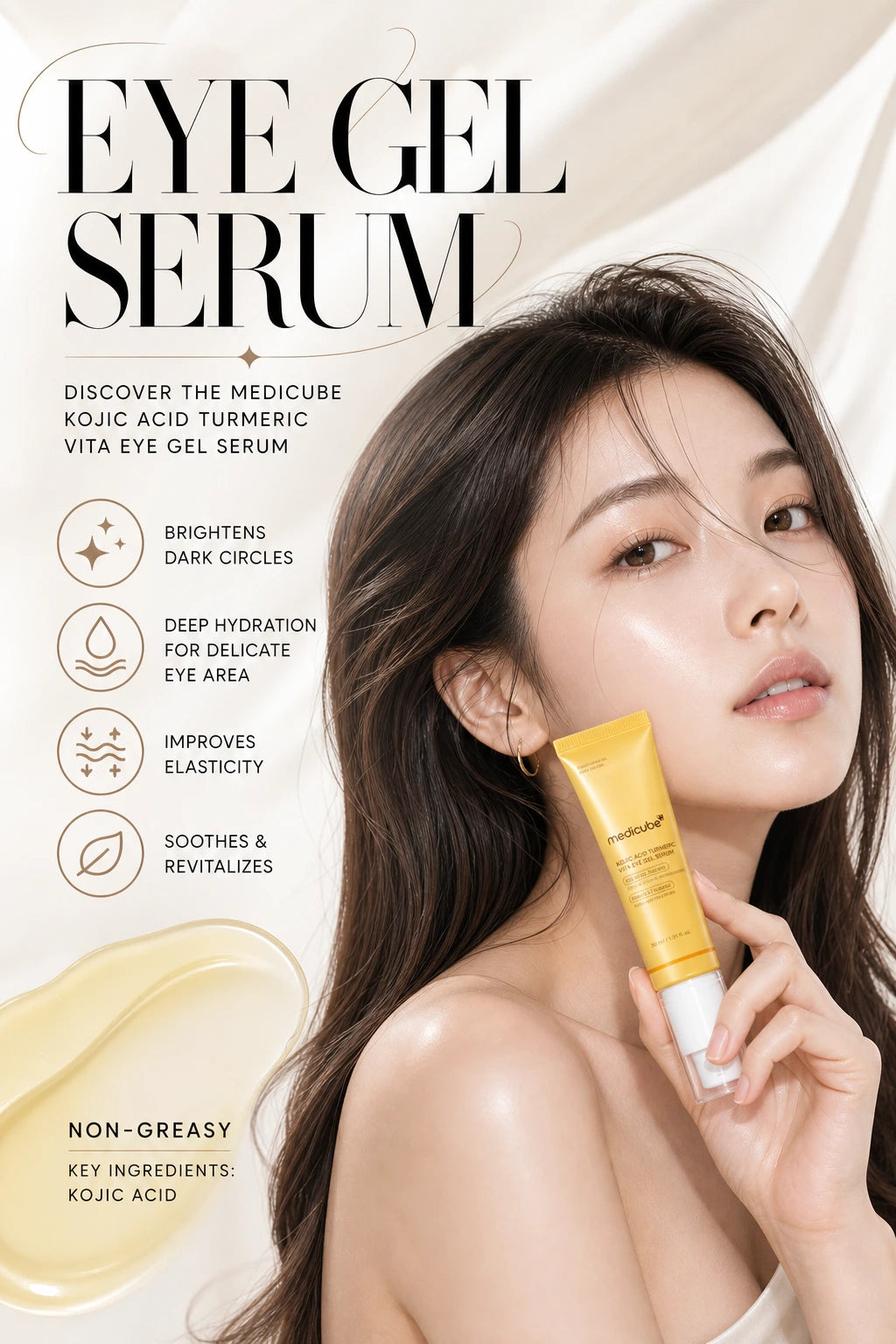 Kojic Acid Turmeric Vita Eye Gel Serum 30ml | MEDICUBE | MEDICUBE Eye Gel Serum - Couture Luxury for Radiant Skin