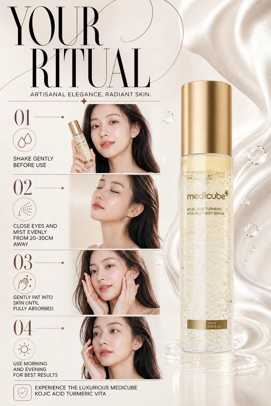 Kojic Acid Turmeric Vita Jelly Mist Serum 100ml | MEDICUBE | MEDICUBE Kojic Acid Turmeric Serum - Artisanal Luxury Essence