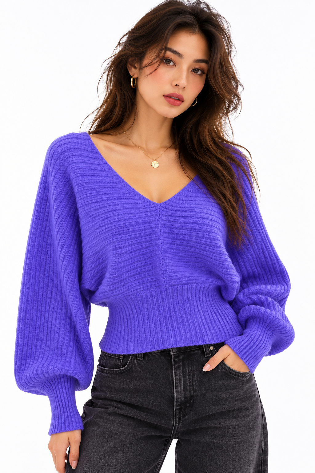 Sweetheart V-Neck Ribbed Knit Sweater | ULZZANG BELLA