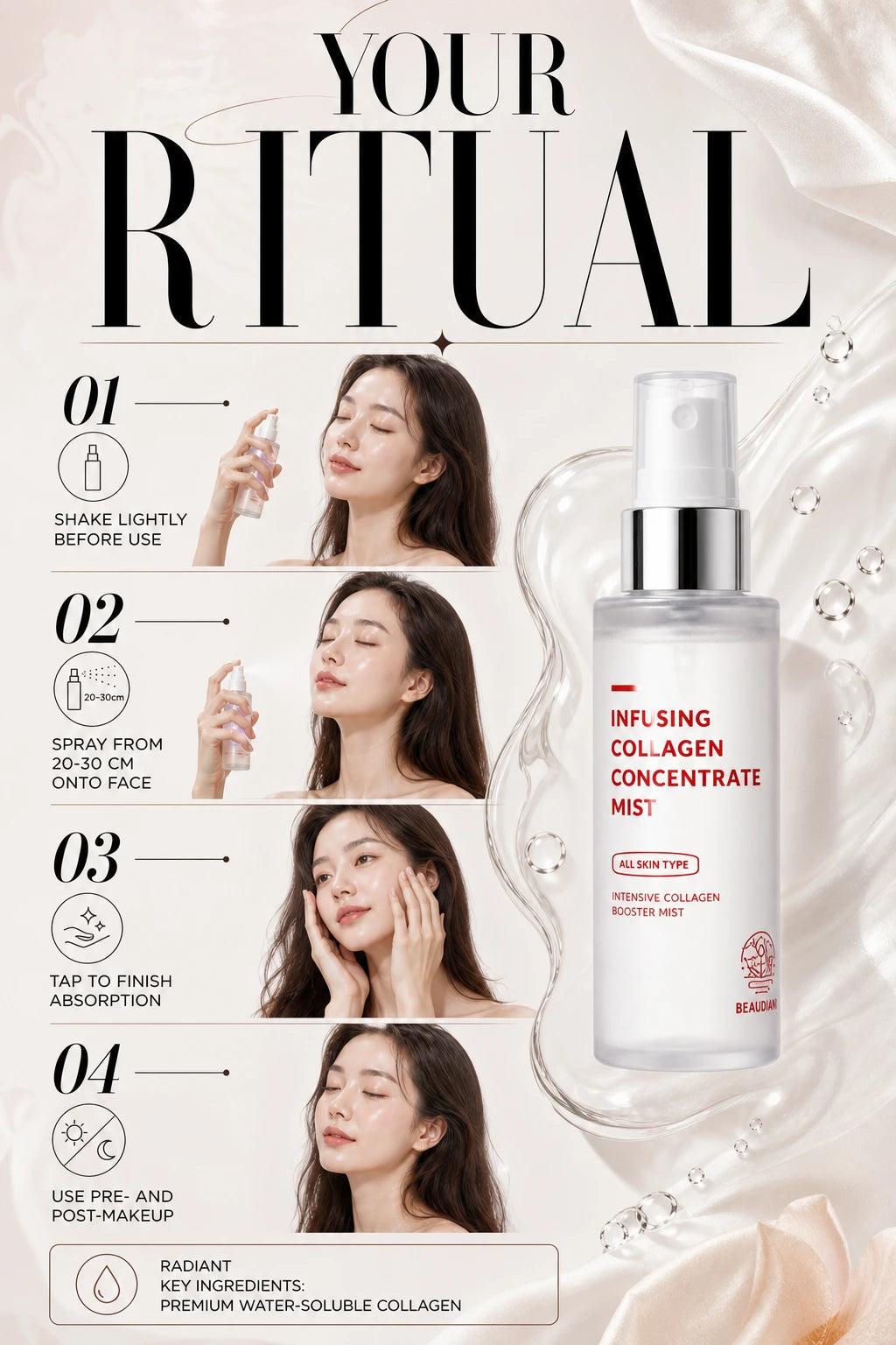 Luminous Collagen Infusion Mist | BEAUDIANI | BEAUDIANI Luminous Collagen Infusion Mist - Artisanal Hydration