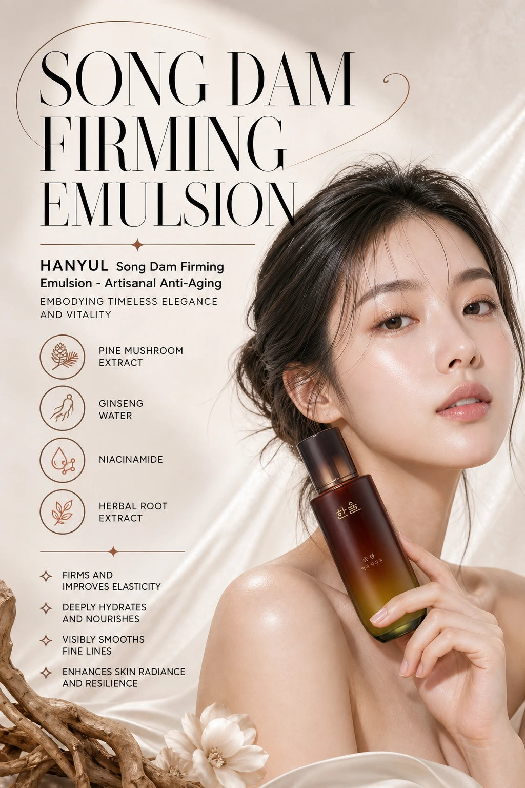 Luxurious Firming Emulsion with Ginseng & Pine Extracts | HANYUL | HANYUL Song Dam Firming Emulsion - Artisanal Anti-Aging Cream