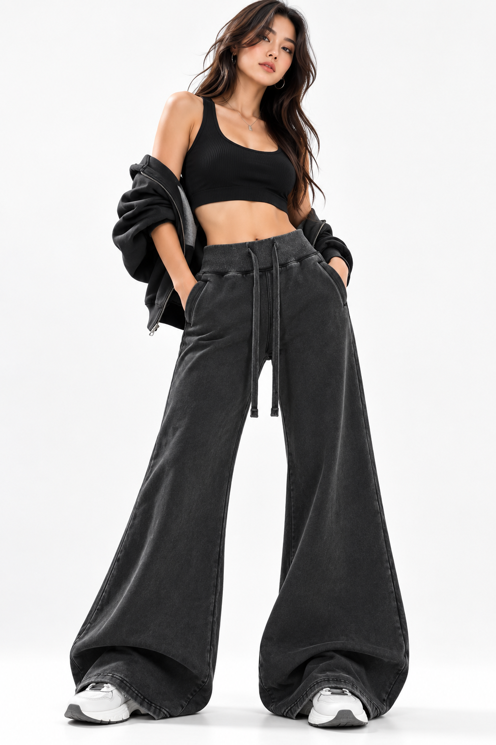 Vintage Wash Flared Fleece Workout Pants | ULZZANG BELLA