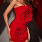Stunning Red Floral Strapless Bodycon Mini Dress for Women | ULZZANG BELLA
