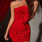 Stunning Red Floral Strapless Bodycon Mini Dress for Women | ULZZANG BELLA