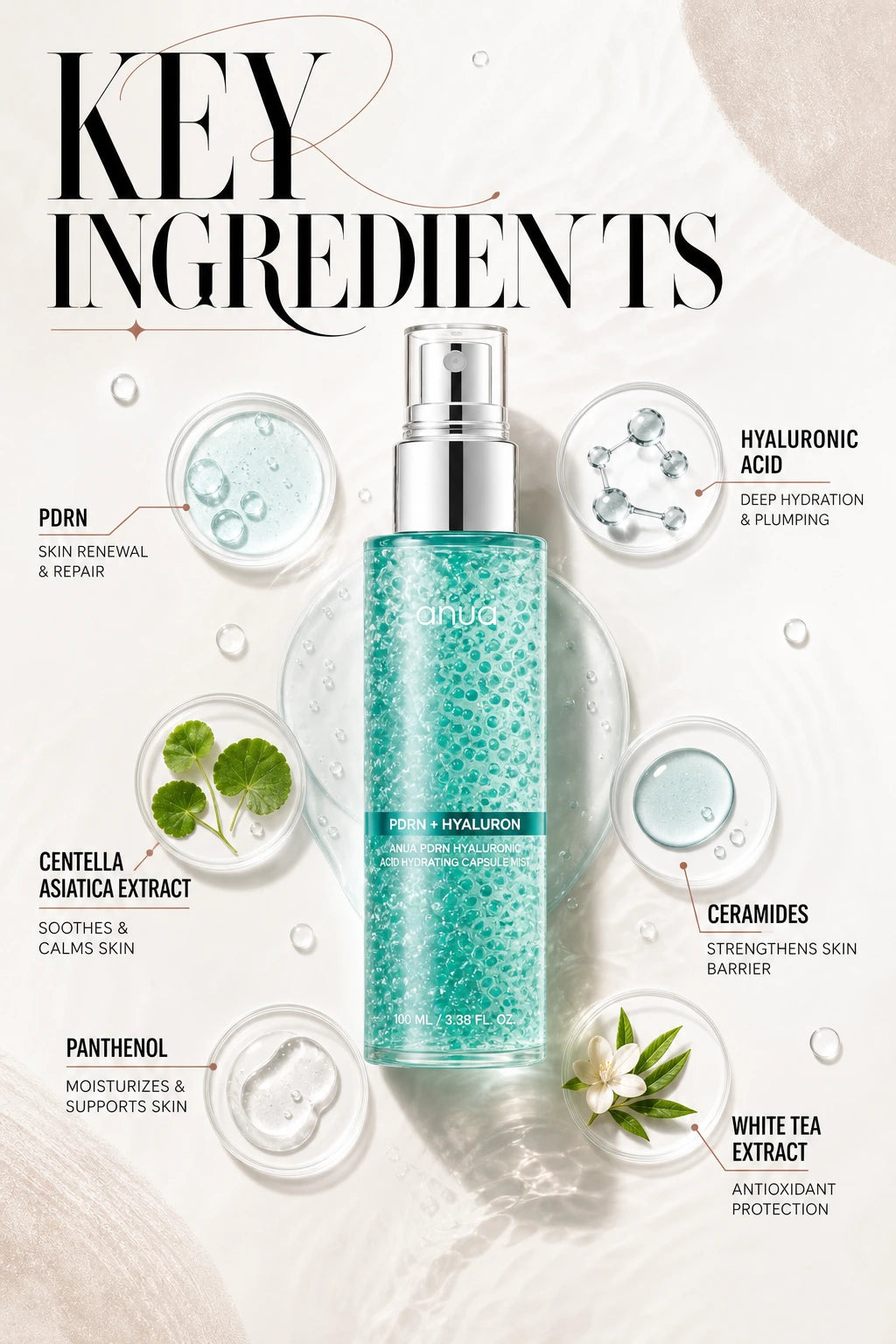 PDRN HYALURONIC ACID HYDRATING CAPSULE MIST 100ml | Anua | Anua PDRN Hydrating Mist - Luxe Couture Skin Elixir