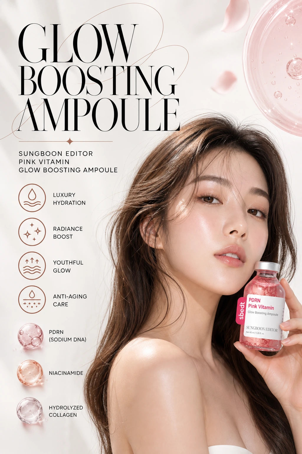 PDRN Pink Vitamin Glow Boosting Ampoule 40ml | Sungboon Editor | Sungboon Editor Pink Vitamin Glow Boosting Ampoule, Couture Serum