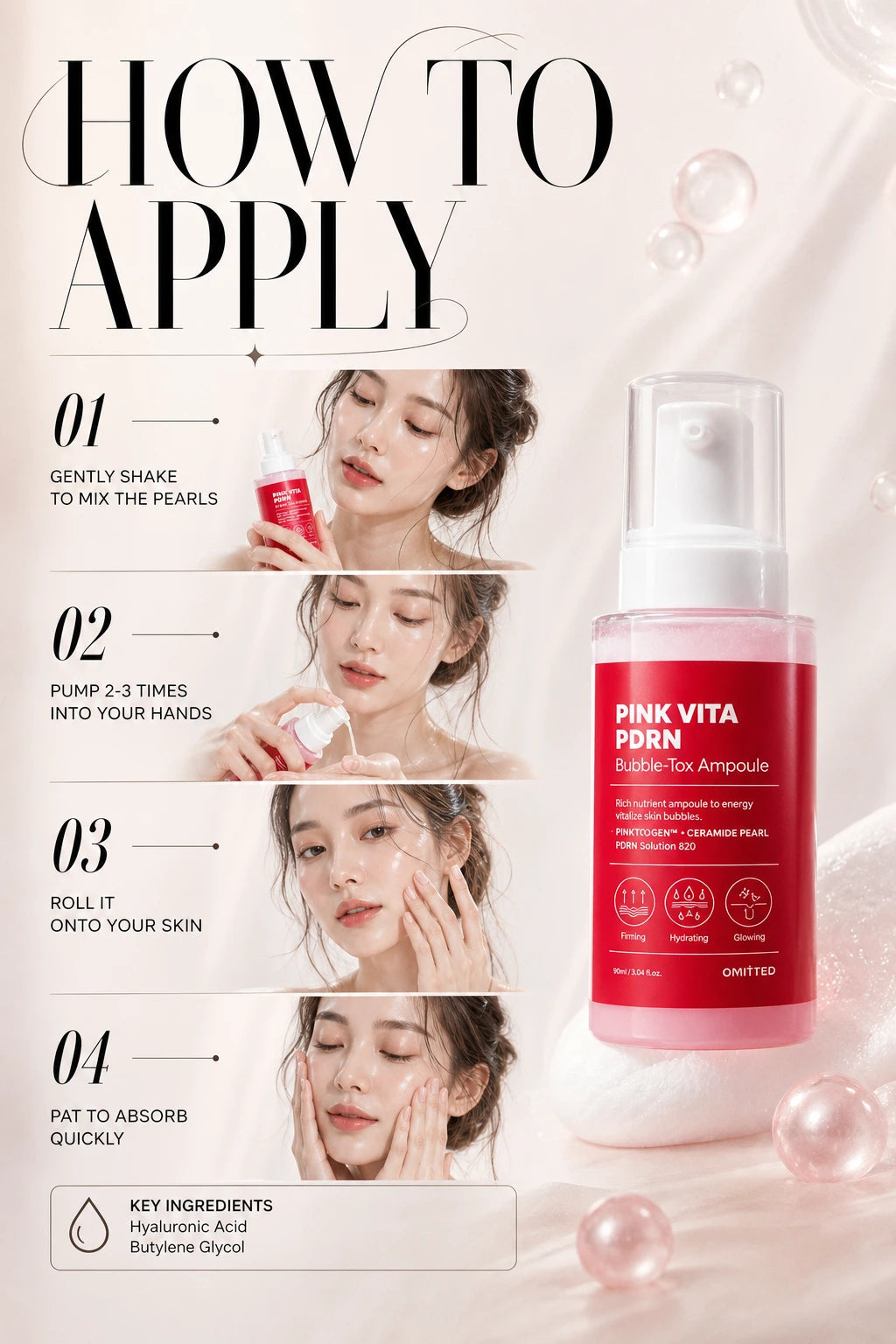Pink Vita PDRN Bubble-Tox Ampoule 90ml | Omitted | Omitted Pink Vita PDRN Bubble-Tox Serum, Artisanal Luxury Hydration