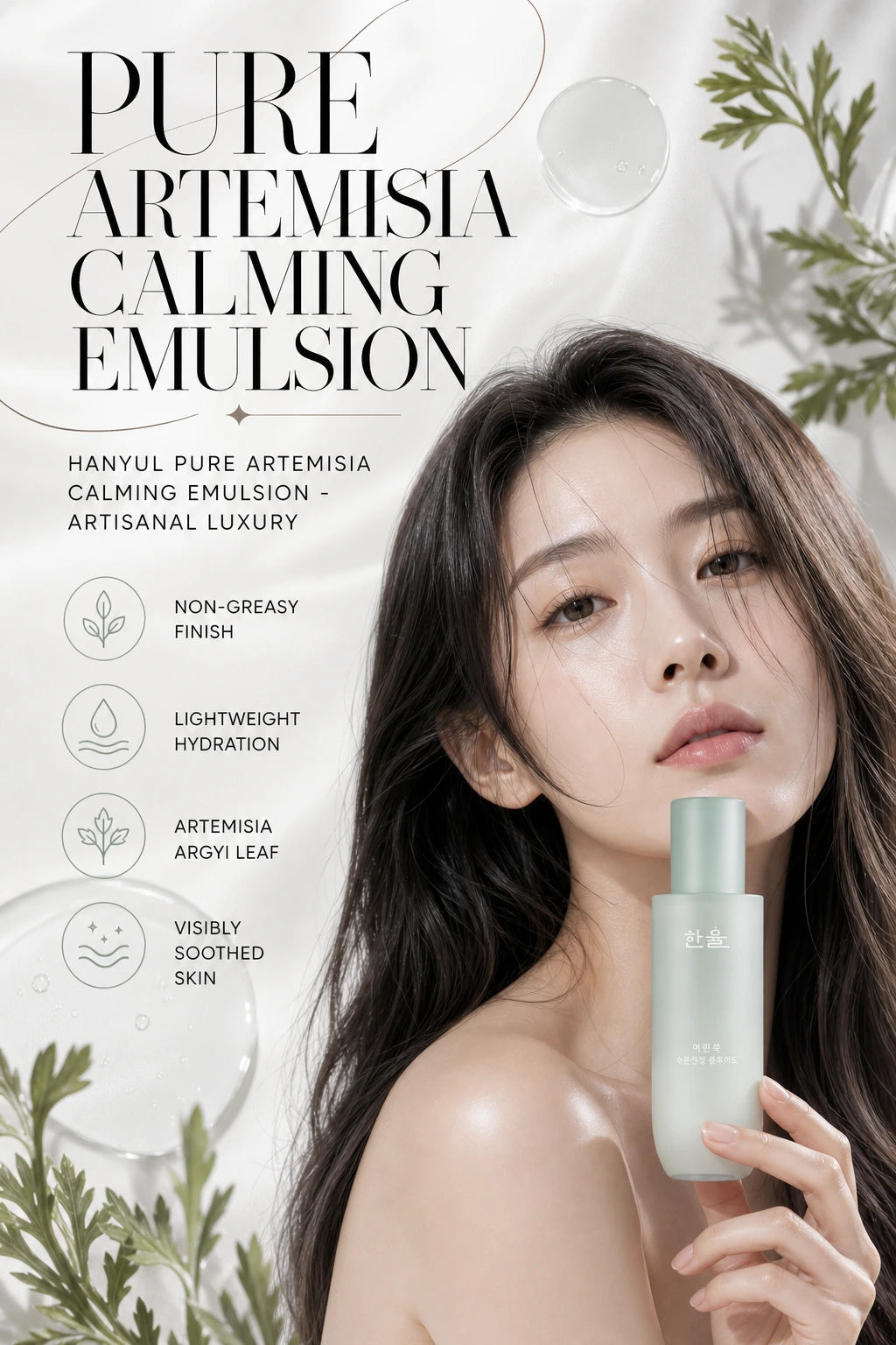 Pure Artemisia Watery Calming Emulsion for Luminous Skin | HANYUL | HANYUL Pure Artemisia Calming Emulsion - Artisanal Luxury Hydration