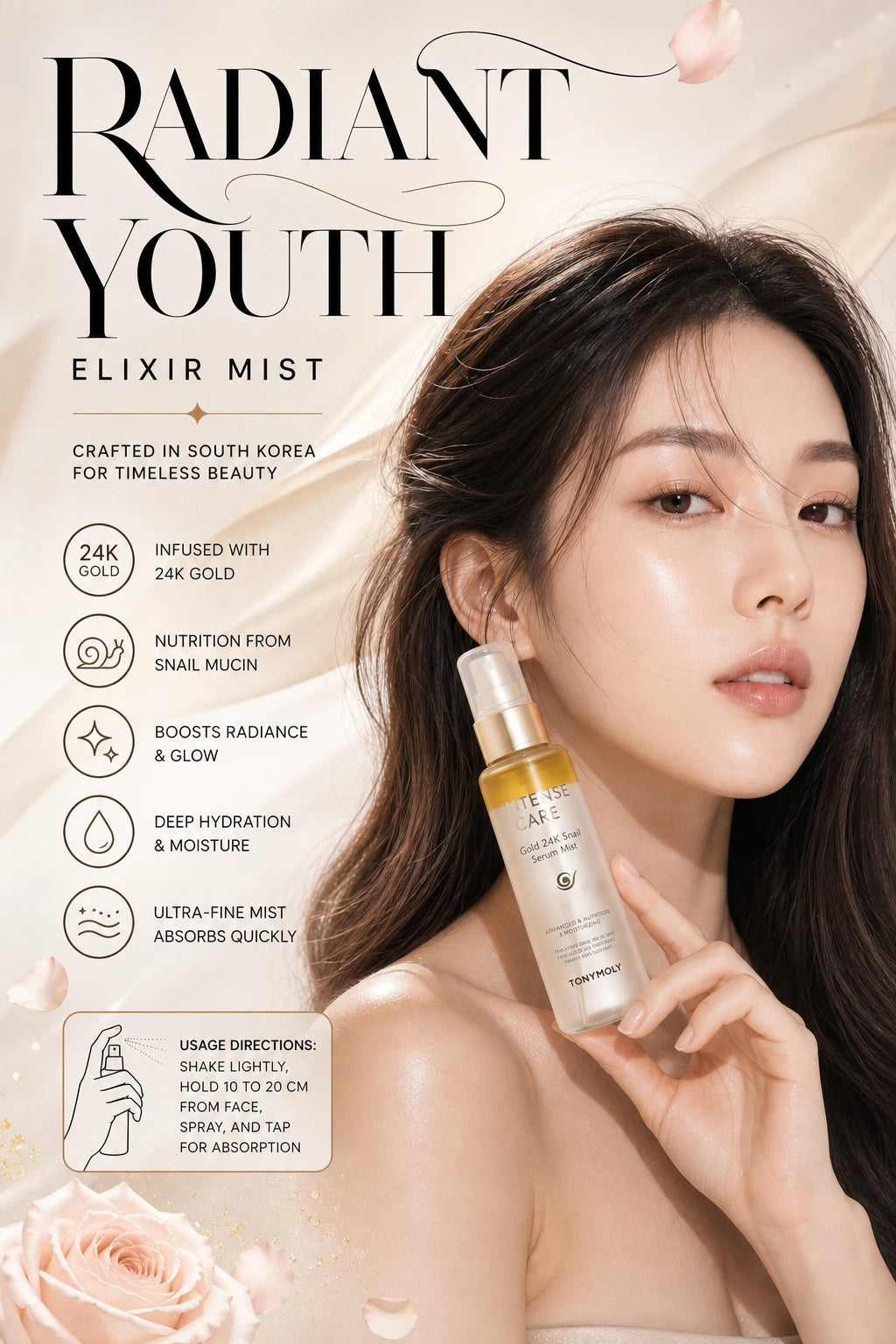 Radiant Youth Elixir Mist with 24K Gold & Snail Mucin | TONYMOLY | TONYMOLY Radiant Youth Elixir Mist - Artisanal Luxury Serum