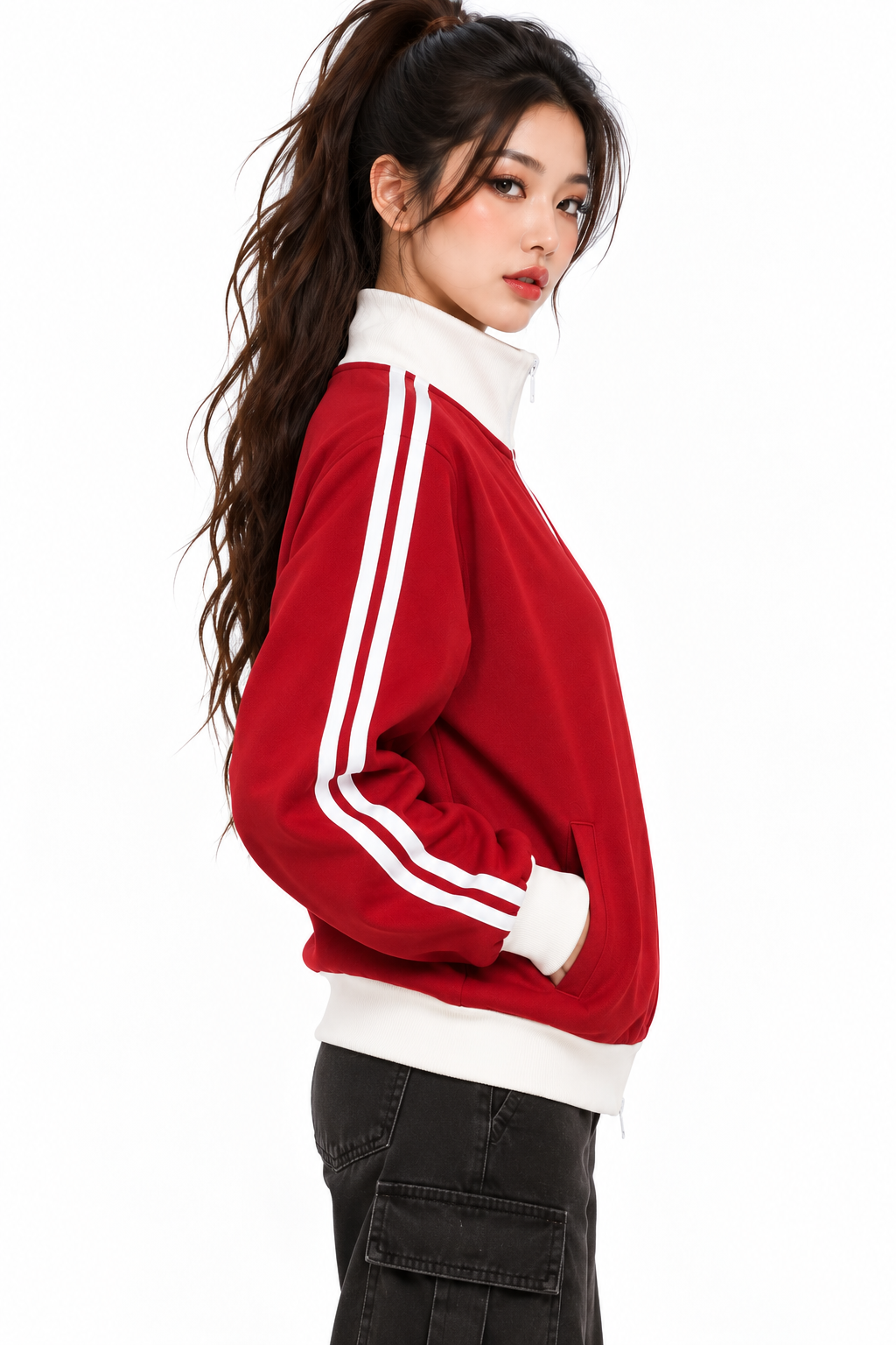 Korean Tiger Fleece-Lined Colorblock Track Jacket | ULZZANG BELLA