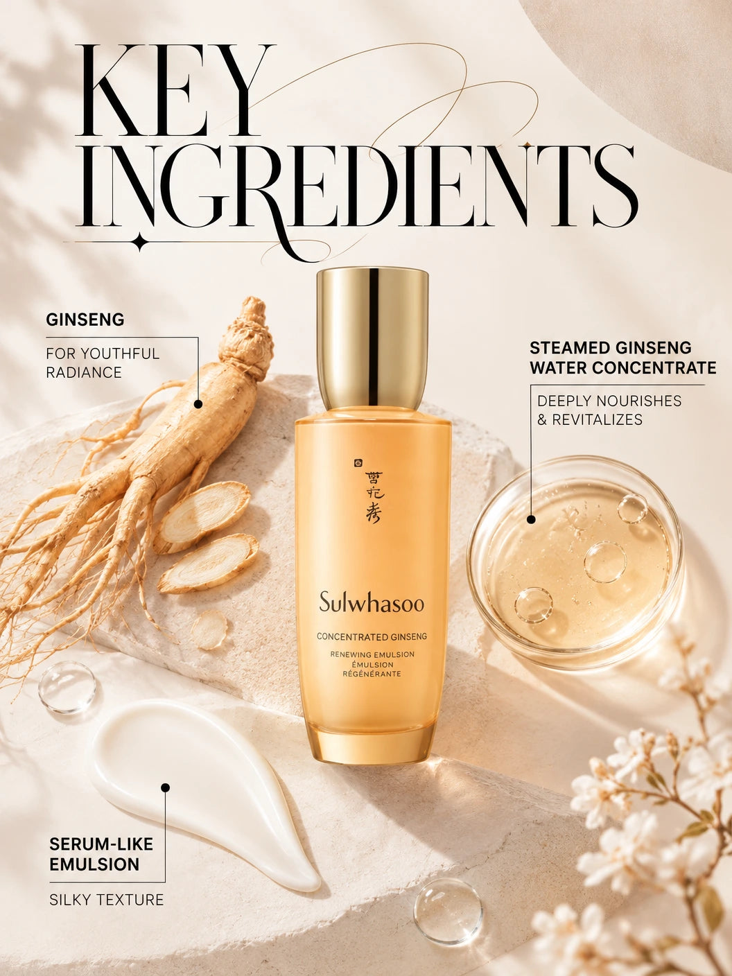 Revitalising Ginseng Emulsion EX for Youthful Radiance | Sulwhasoo | Sulwhasoo Revitalising Ginseng Emulsion EX - Artisanal Serum