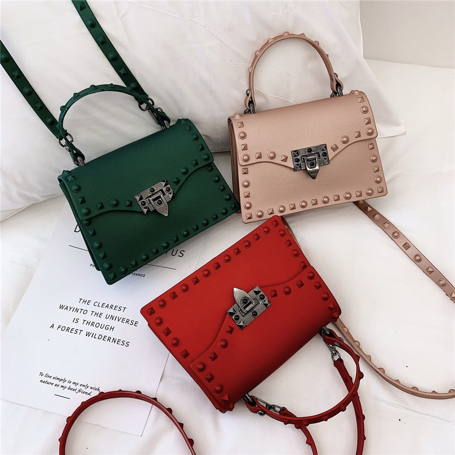 Designer Riveted PVC Shoulder Crossbody Handbag for Women | ULZZANG BELLA