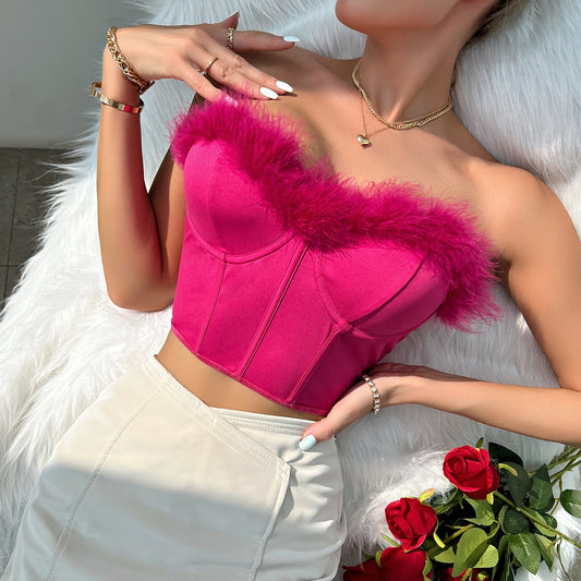 Sexy Floral Feather Satin Bustier Corset for Women | ULZZANG BELLA