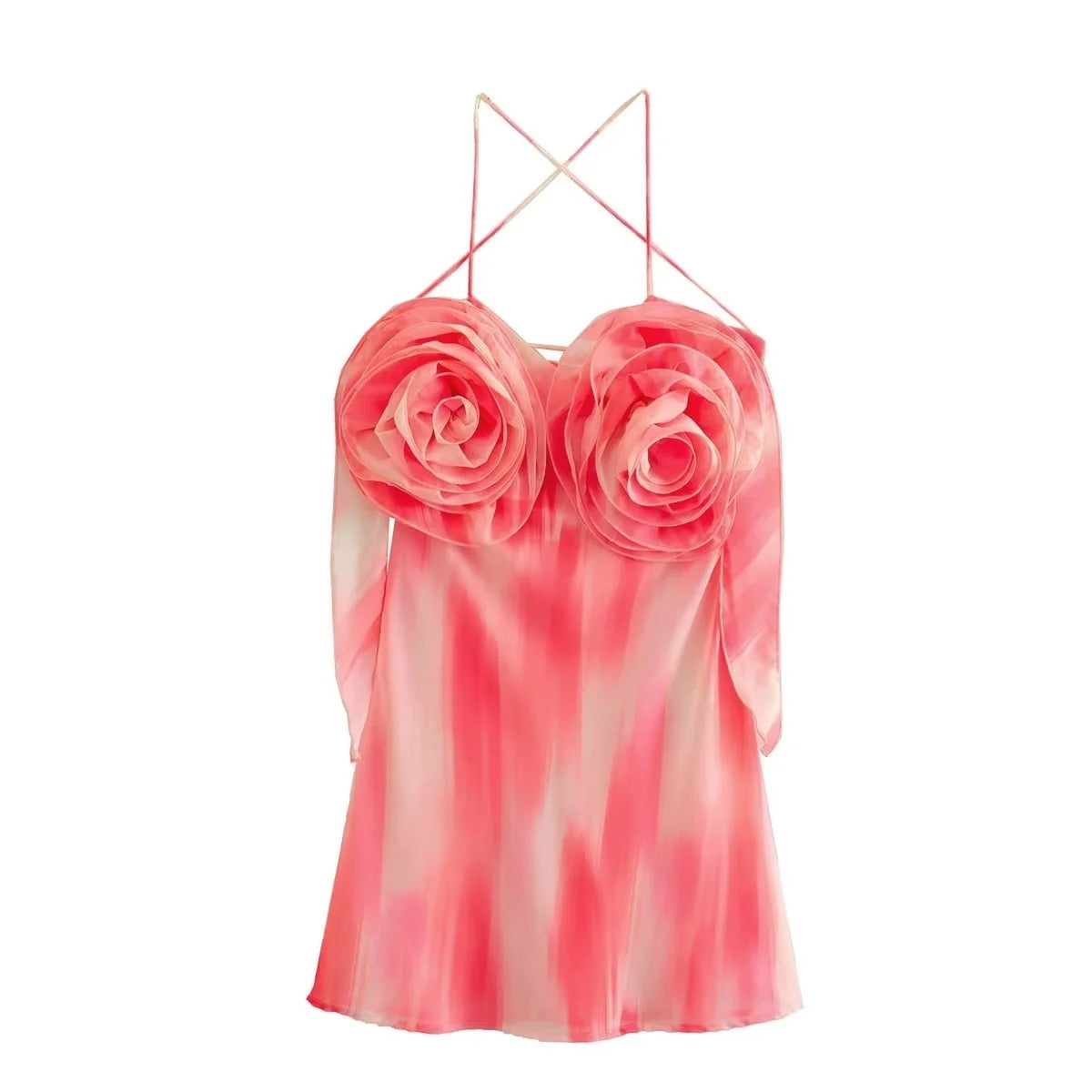 Floral Ruffle Sleeveless Off Shoulder Halter Dress for Women | ULZZANG BELLA