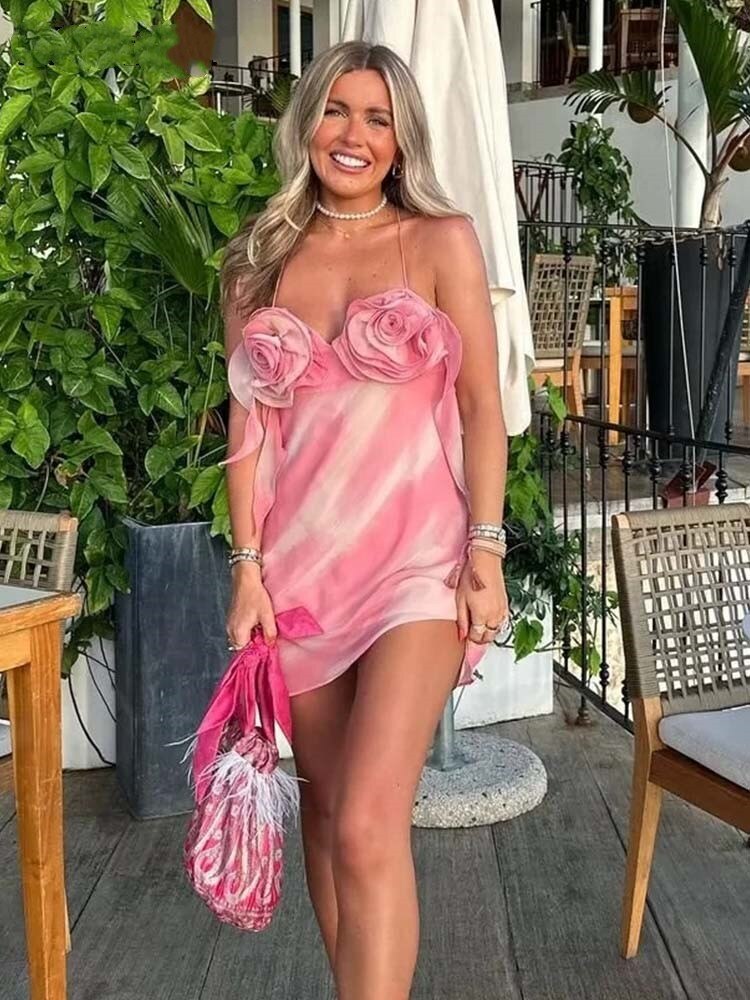 Floral Ruffle Sleeveless Off Shoulder Halter Dress for Women | ULZZANG BELLA