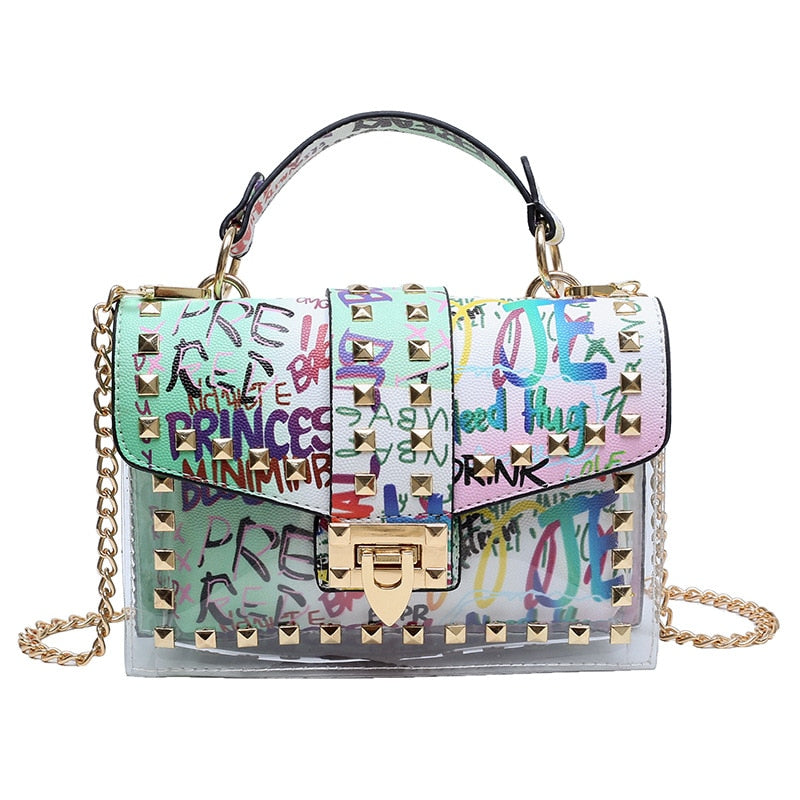 Graffiti Rivets PVC Crossbody Messenger Handbag for Women | ULZZANG BELLA