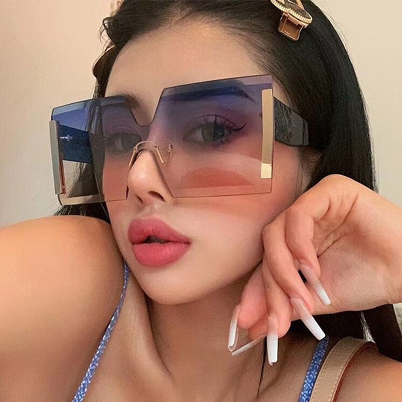 Chic Rimless Gradient Oversized Sunglasses for Women | ULZZANG BELLA