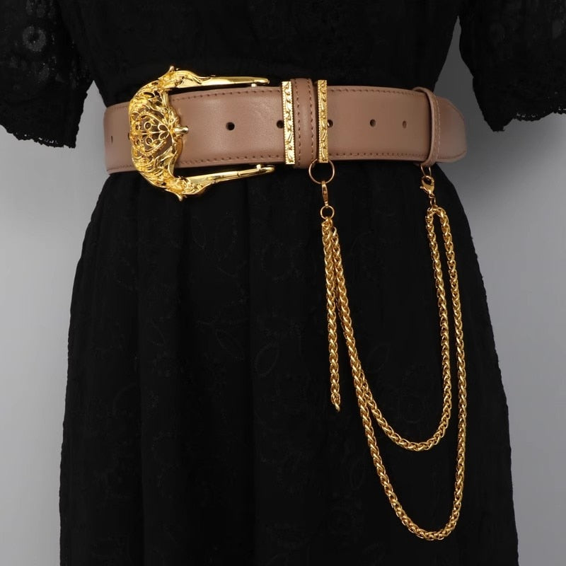 Golden Buckle Leather Corset Waistband Belt for Women | ULZZANG BELLA