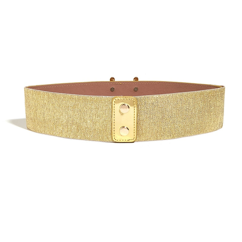 Golden Pearl Embellished Wide Waist Belt for Women | ULZZANG BELLA