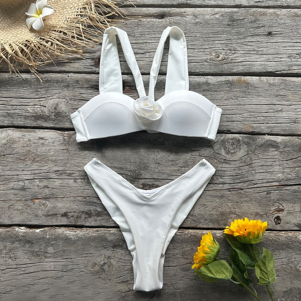 Sexy Floral Lace Brazilian Bikini Set for Women | ULZZANG BELLA