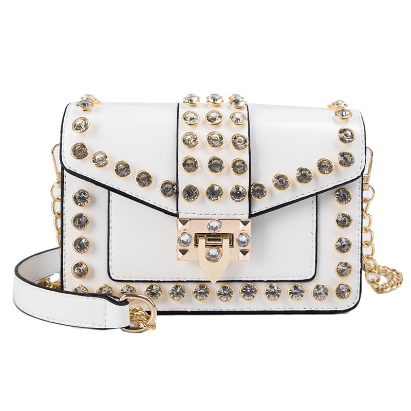 Glamourous Riveted Diamond Leather Clutch Handbag for Women | ULZZANG BELLA