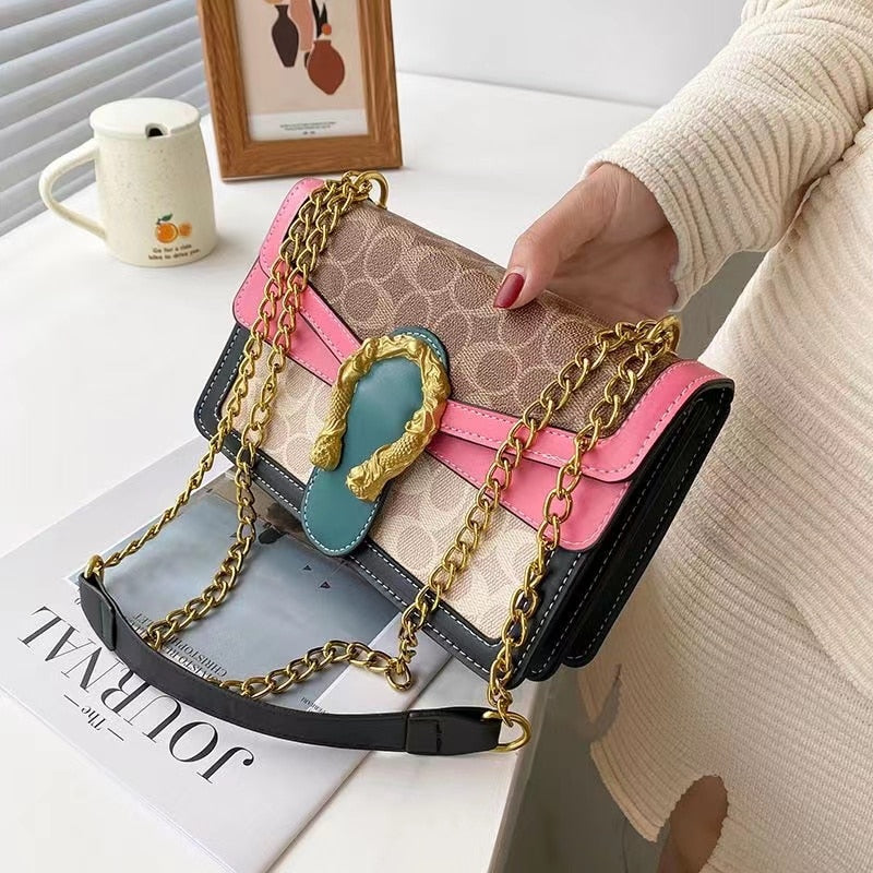 Elegant Serpentine PU Leather Shoulder Handbag for Women | ULZZANG BELLA