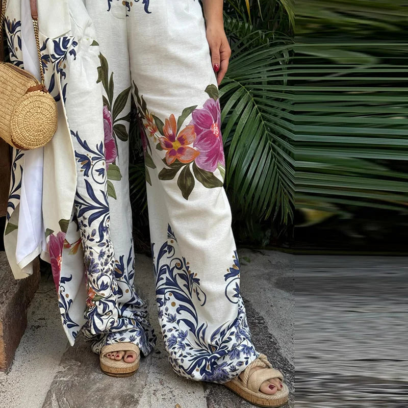 Ottavia Floral-Print Blazer, Corset Top and Wide-Leg Pants Set | ULZZANG BELLA