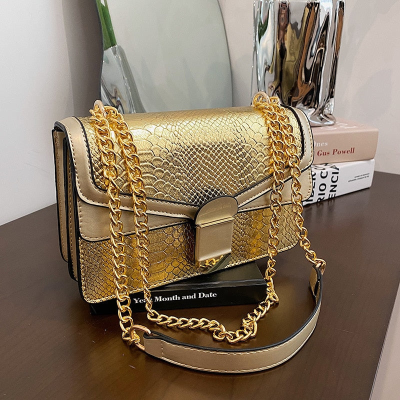 Luxury Python Print Shoulder Chain Handbag for Women | ULZZANG BELLA