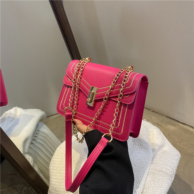 Designer PU Leather Chain Crossbody Handbag for Women | ULZZANG BELLA