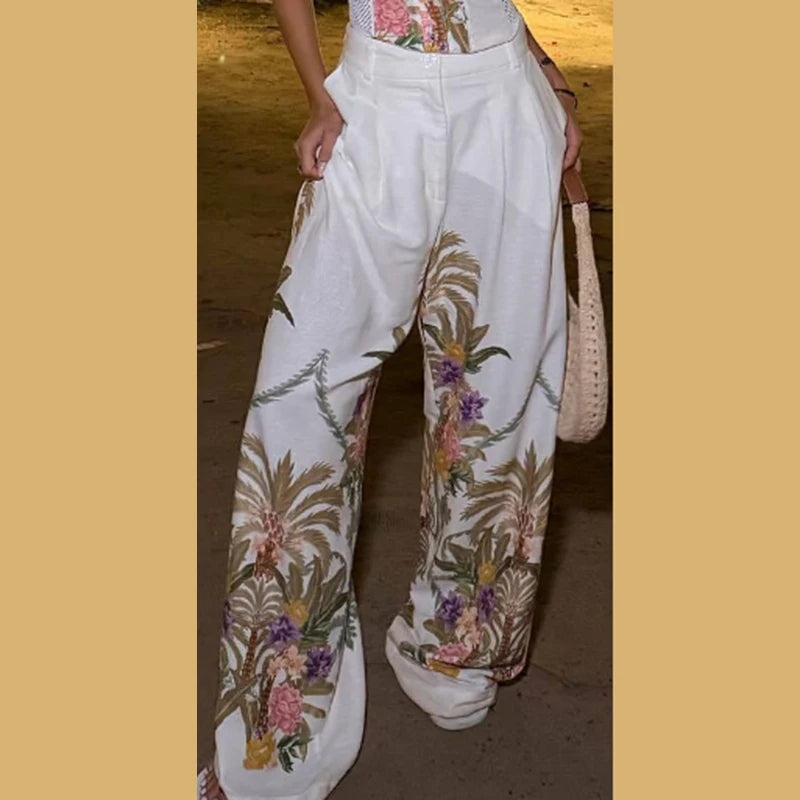 Ottavia Floral-Print Blazer, Corset Top and Wide-Leg Pants Set | ULZZANG BELLA