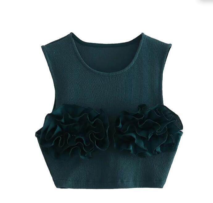 Flirty Chic Ruffled Edge Sleeveless Crop Top for Women | ULZZANG BELLA