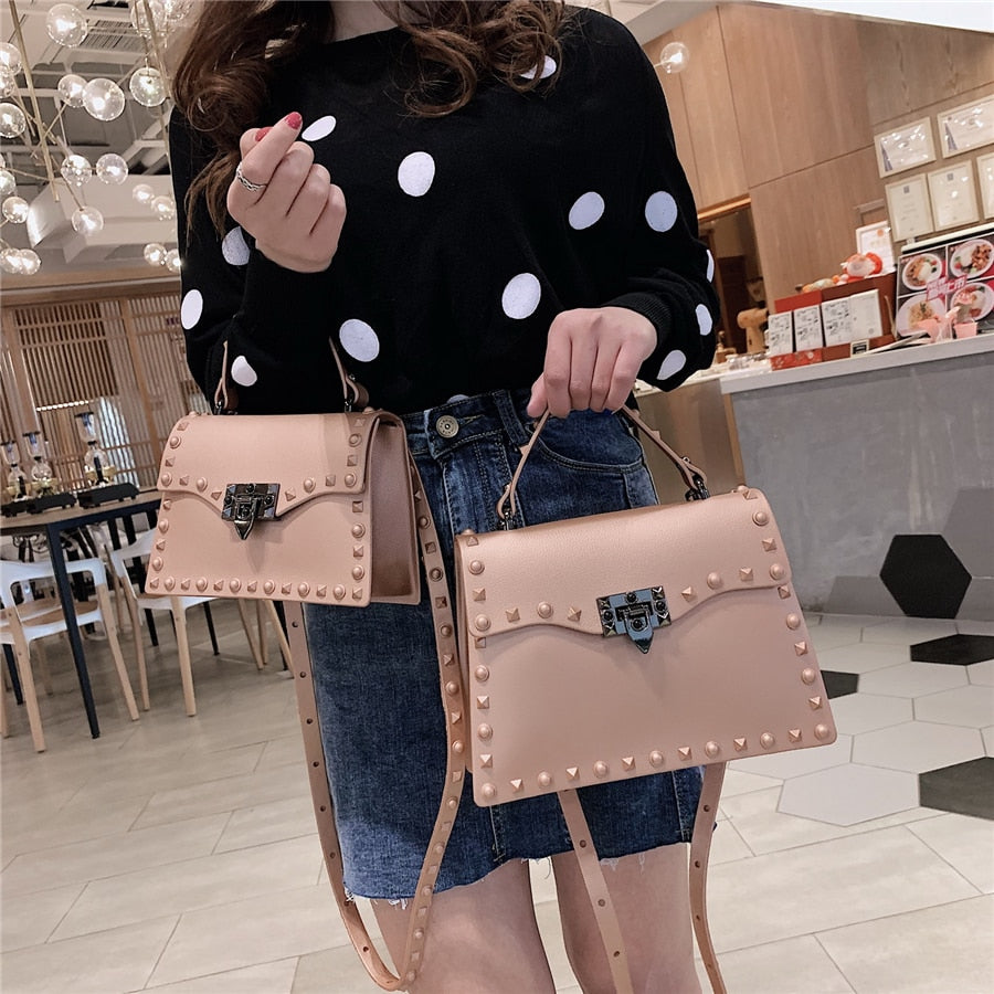 Designer Riveted PVC Shoulder Crossbody Handbag for Women | ULZZANG BELLA