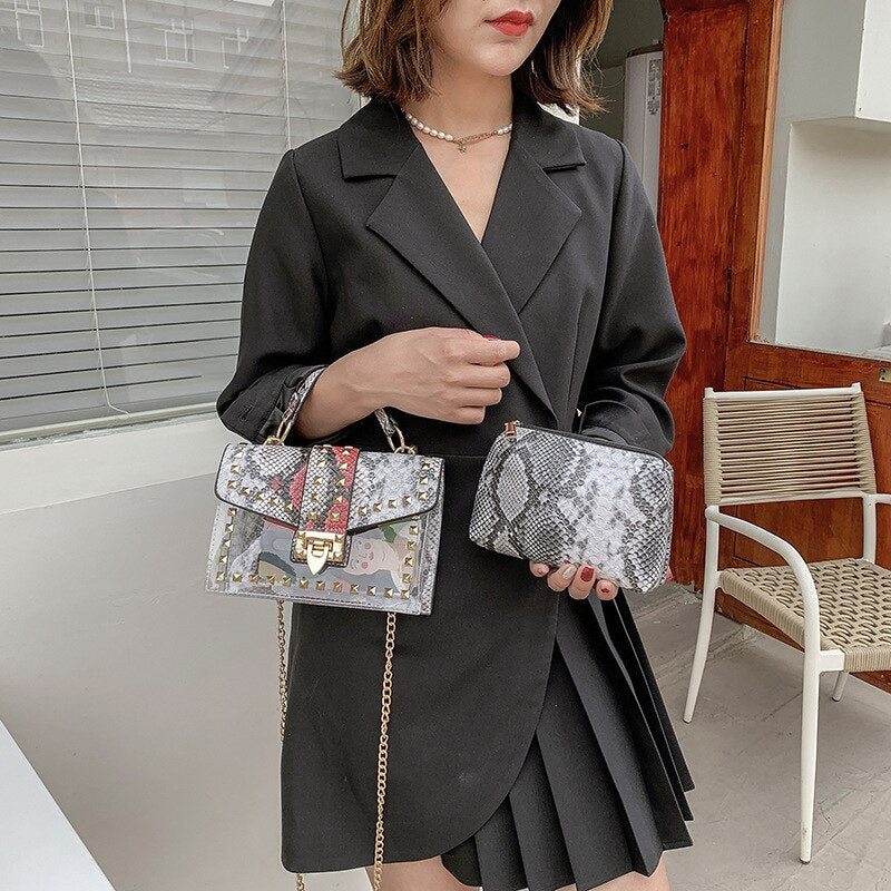 Graffiti Rivets PVC Crossbody Messenger Handbag for Women | ULZZANG BELLA