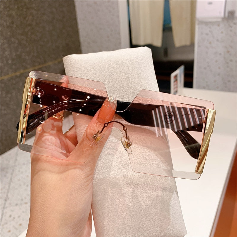 Chic Rimless Gradient Oversized Sunglasses for Women | ULZZANG BELLA