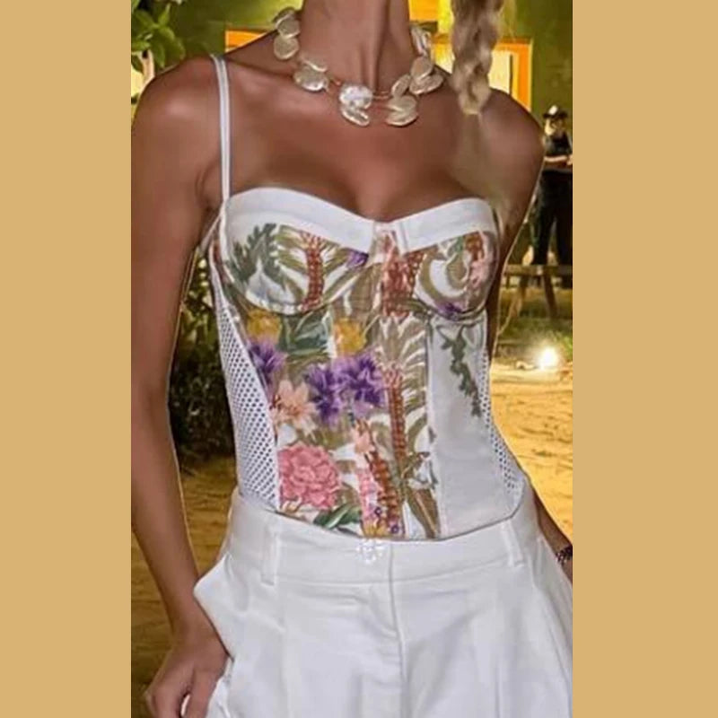 Ottavia Floral-Print Blazer, Corset Top and Wide-Leg Pants Set | ULZZANG BELLA