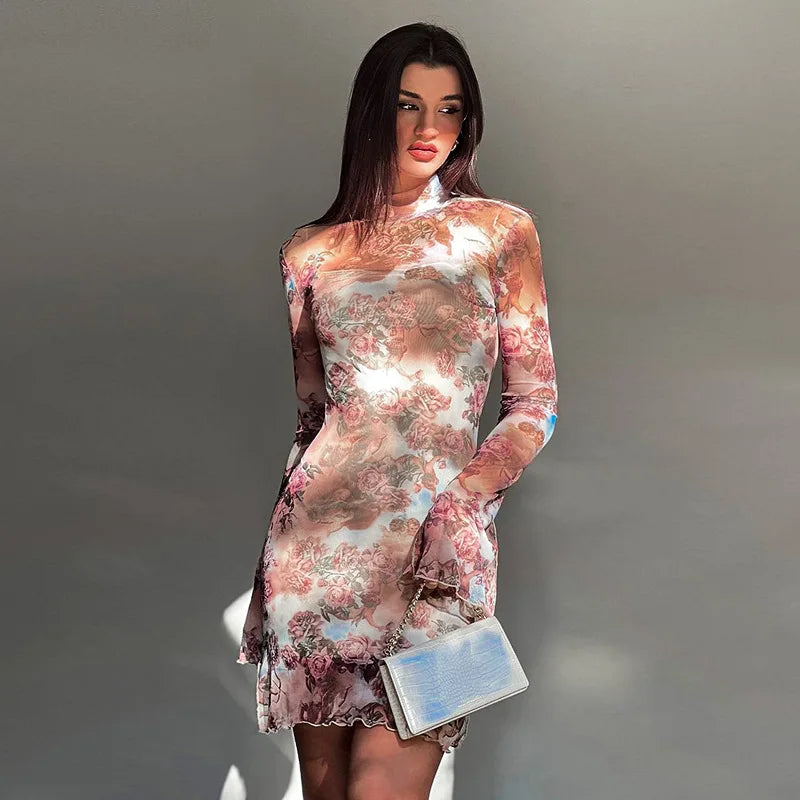 Enchanting Sheer Mesh Bodycon Dress for Women | ULZZANG BELLA