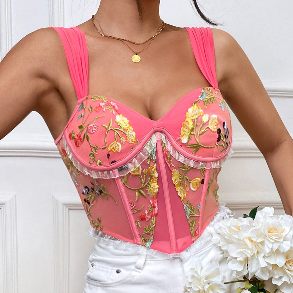 Sensual French Lace Delight Bustier Corset for Women | ULZZANG BELLA