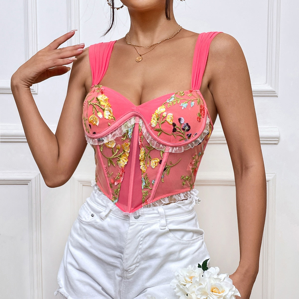 Sensual French Lace Delight Bustier Corset for Women | ULZZANG BELLA