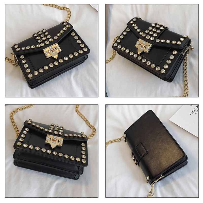 Glamourous Riveted Diamond Leather Clutch Handbag for Women | ULZZANG BELLA
