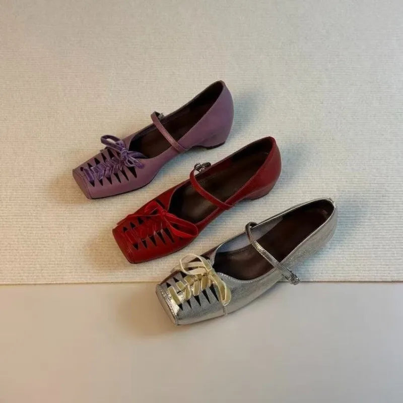 Améliane Braided T-Strap Square-Toe Ballet Flats | ULZZANG BELLA