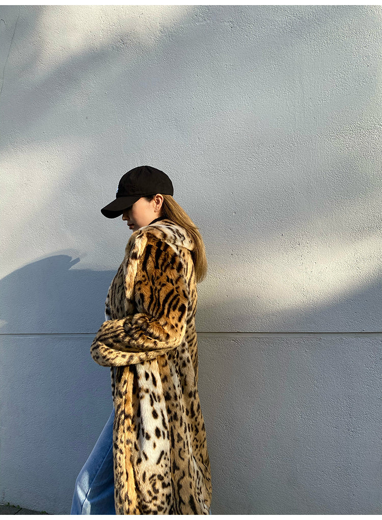 Luxury Runway Leopard Print Winter Fur Coat for Women | ULZZANG BELLA