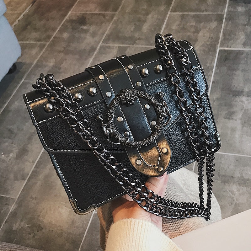 European PU Leather Lock Chain Shoulder Handbag for Women | ULZZANG BELLA