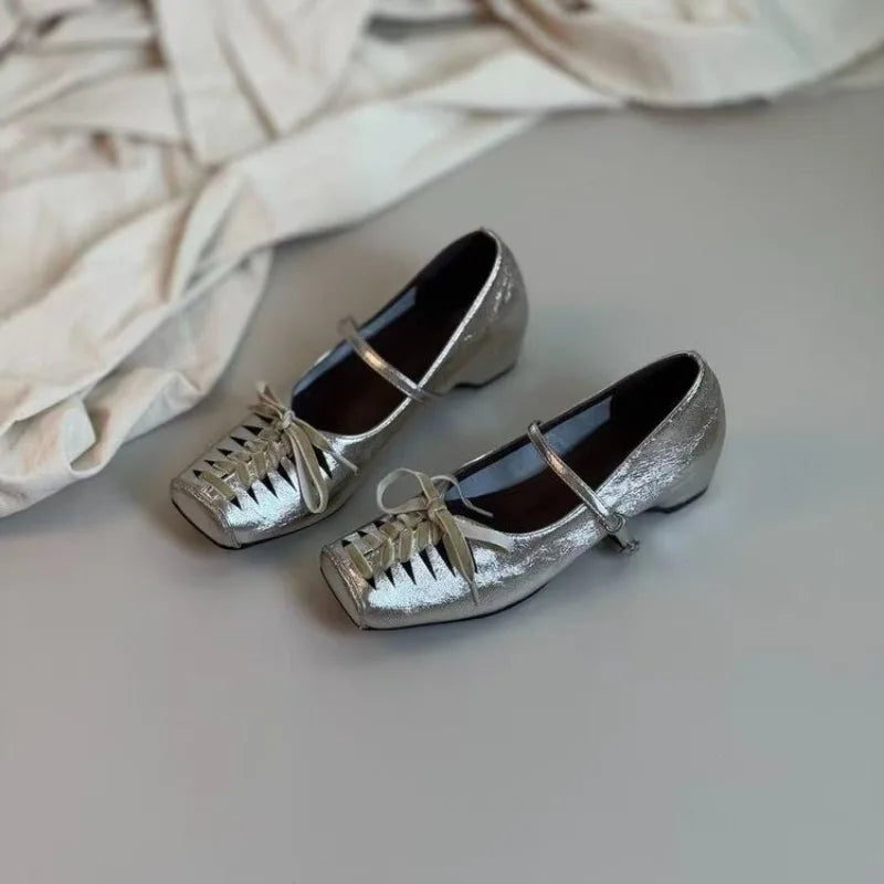 Améliane Braided T-Strap Square-Toe Ballet Flats | ULZZANG BELLA