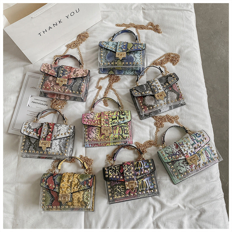 Graffiti Rivets PVC Crossbody Messenger Handbag for Women | ULZZANG BELLA